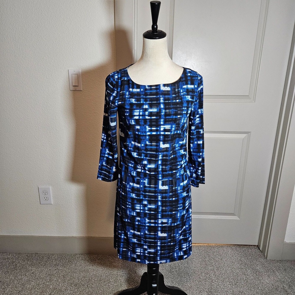 Armani Exchange Dress‎ Size 0 Geometric Blue Whtie Black Lightweight Pullover
